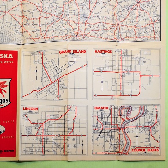Vintage 1952 NEBRASKA & Adjoining States Travel Road Map Mobil Gas Wall Decor - Picture 6 of 8